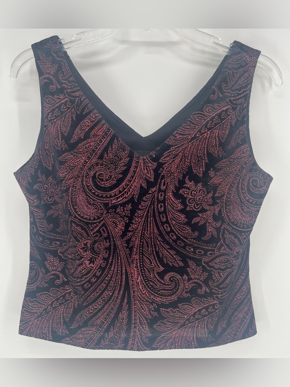 Y2K Vintage Xscape Glitter Velvet Paisley Tank Top Whimsigoth Dark Romance M